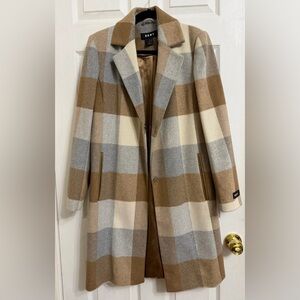 DKNY Plaid Wool Blend Coat for Women